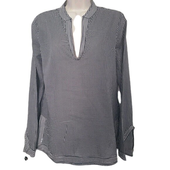 Tory Burch Top Tunic Navy White Sequin Split Neck Polka Dot Long Sleeve Size 8 - Picture 1 of 11